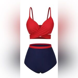 ✨Retro Stage Red & Blue Women’s Spaghetti Strap Block Swimsuit✨